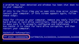 Blue screen when installing Windows XP: causes of the problem and solutions When installing Windows, a blue screen with an error